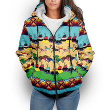 Load image into Gallery viewer, Horses and Buffalo Ledger Torquoise Sherpa Hoodie
