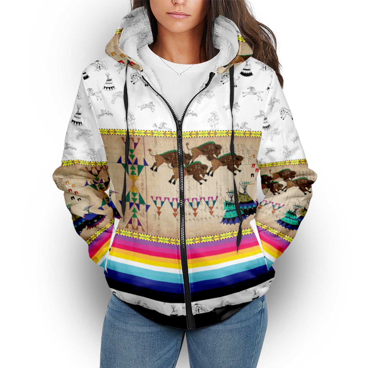 Buffalos Running White Clay Sherpa Hoodie