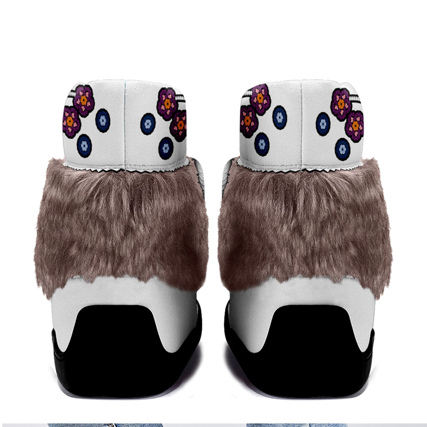 Beaded Gifts White Leather MocLux Short Style with Fur