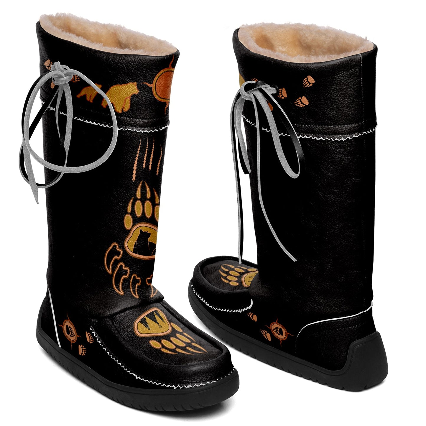 Bear Paw Tan Black Real Leather MocLux