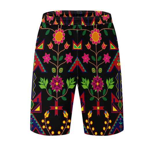 Geometric Floral Spring Black Athletic Shorts