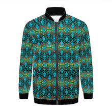 Load image into Gallery viewer, Fire Colors and Turquoise Teal Youth Zippered Collared Lightweight Jacket
