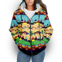 Load image into Gallery viewer, Horses and Buffalo Ledger Blue Sherpa Hoodie
