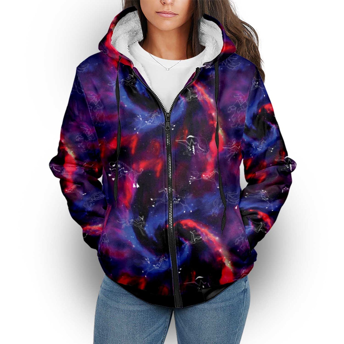 Animal Ancestors 3 Blue Pink Swirl Sherpa Hoodie