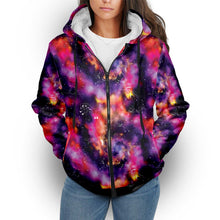 Load image into Gallery viewer, Animal Ancestors 9 Cosmic Swirl Purple and Red Sherpa Hoodie
