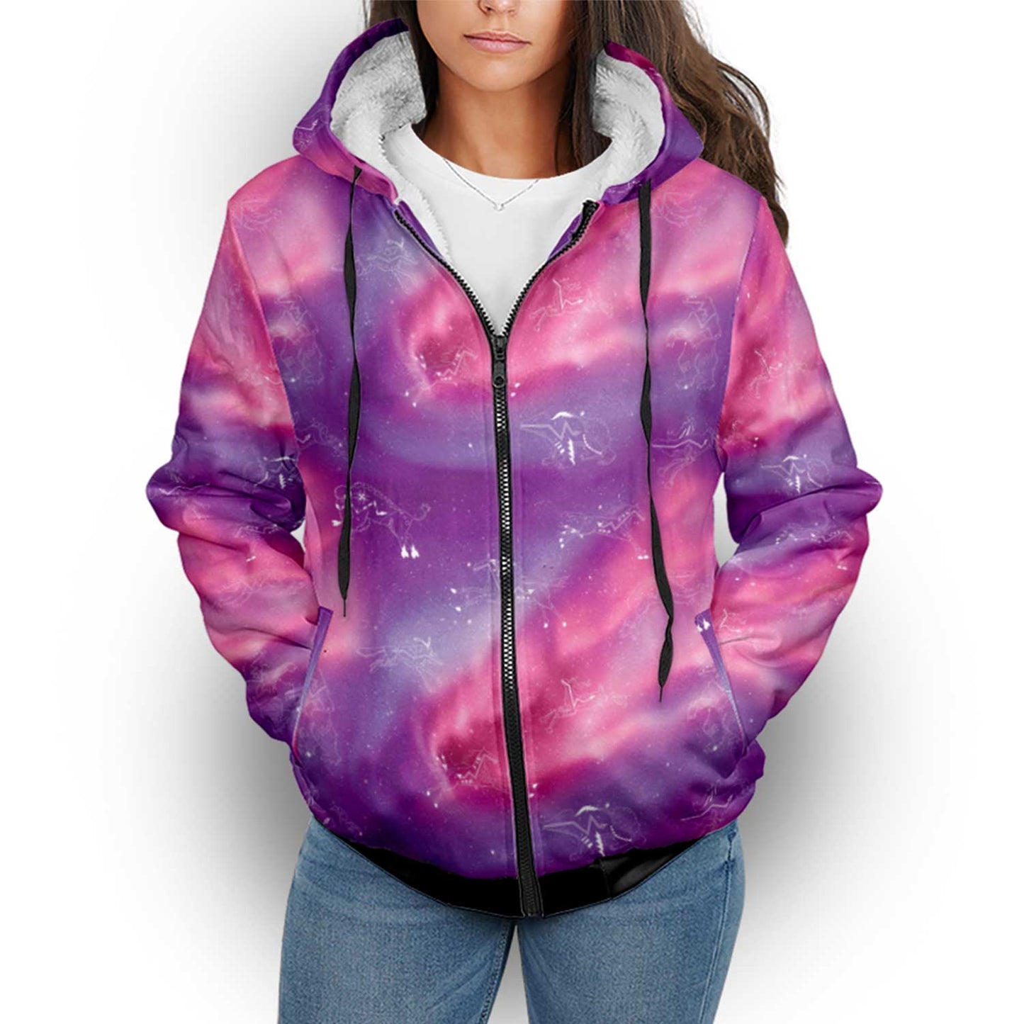 Animal Ancestors 7 Aurora Gases Pink and Purple Sherpa Hoodie