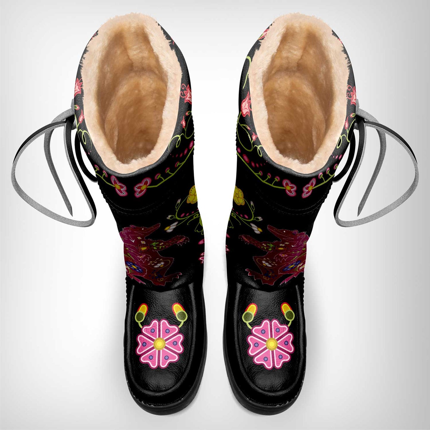 Floral Maskwa Black Real Leather MocLux
