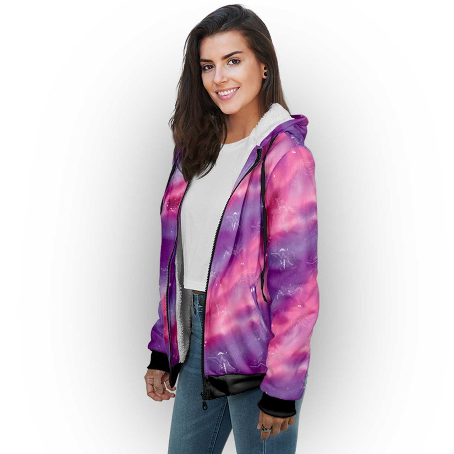 Animal Ancestors 7 Aurora Gases Pink and Purple Sherpa Hoodie