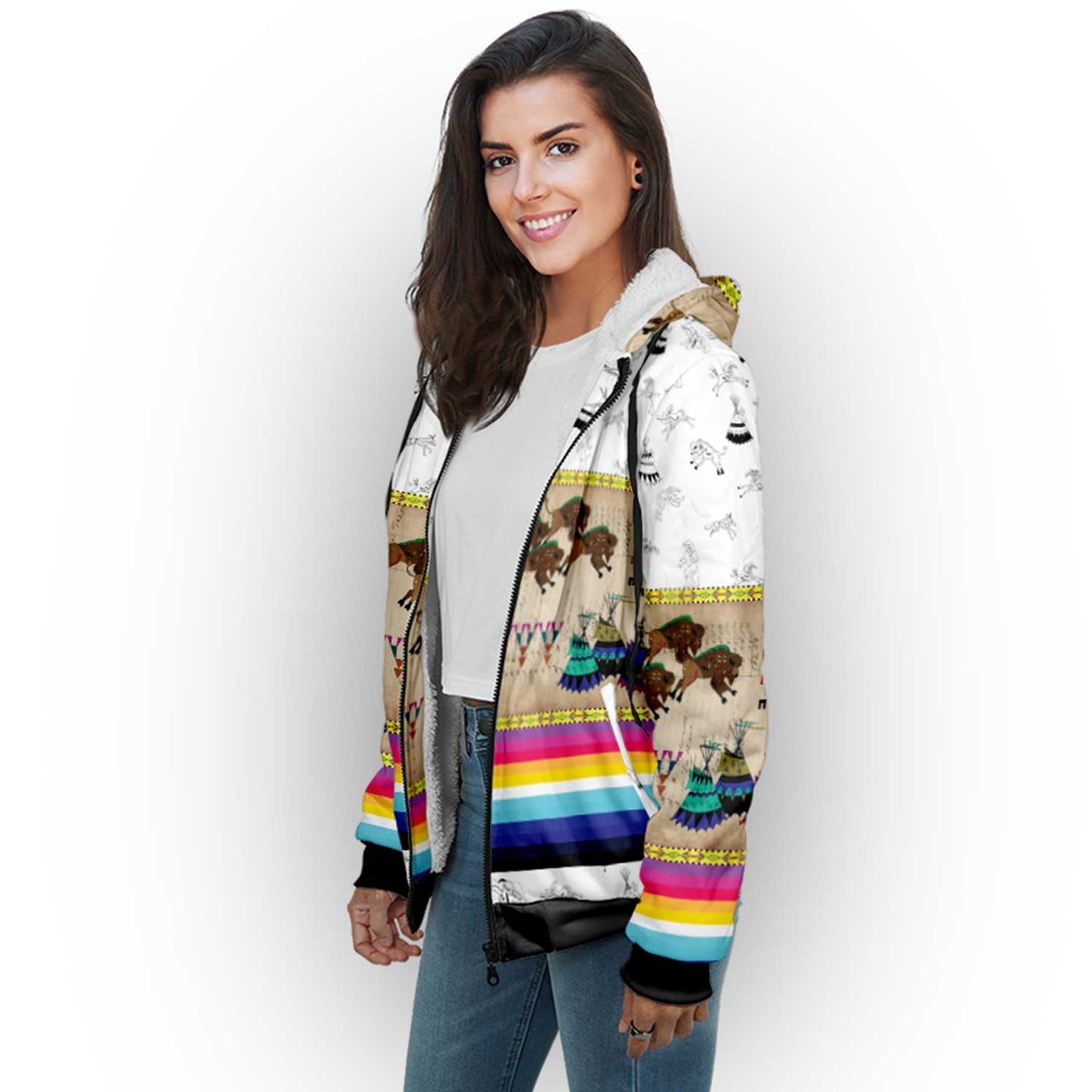 Buffalos Running White Clay Sherpa Hoodie