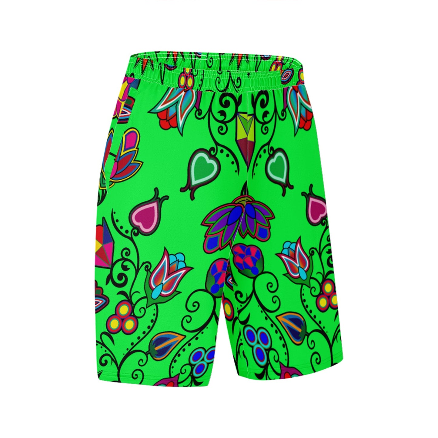 Indigenous Paisley Green Athletic Shorts with Pockets