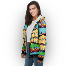 Load image into Gallery viewer, Horses and Buffalo Ledger Torquoise Sherpa Hoodie
