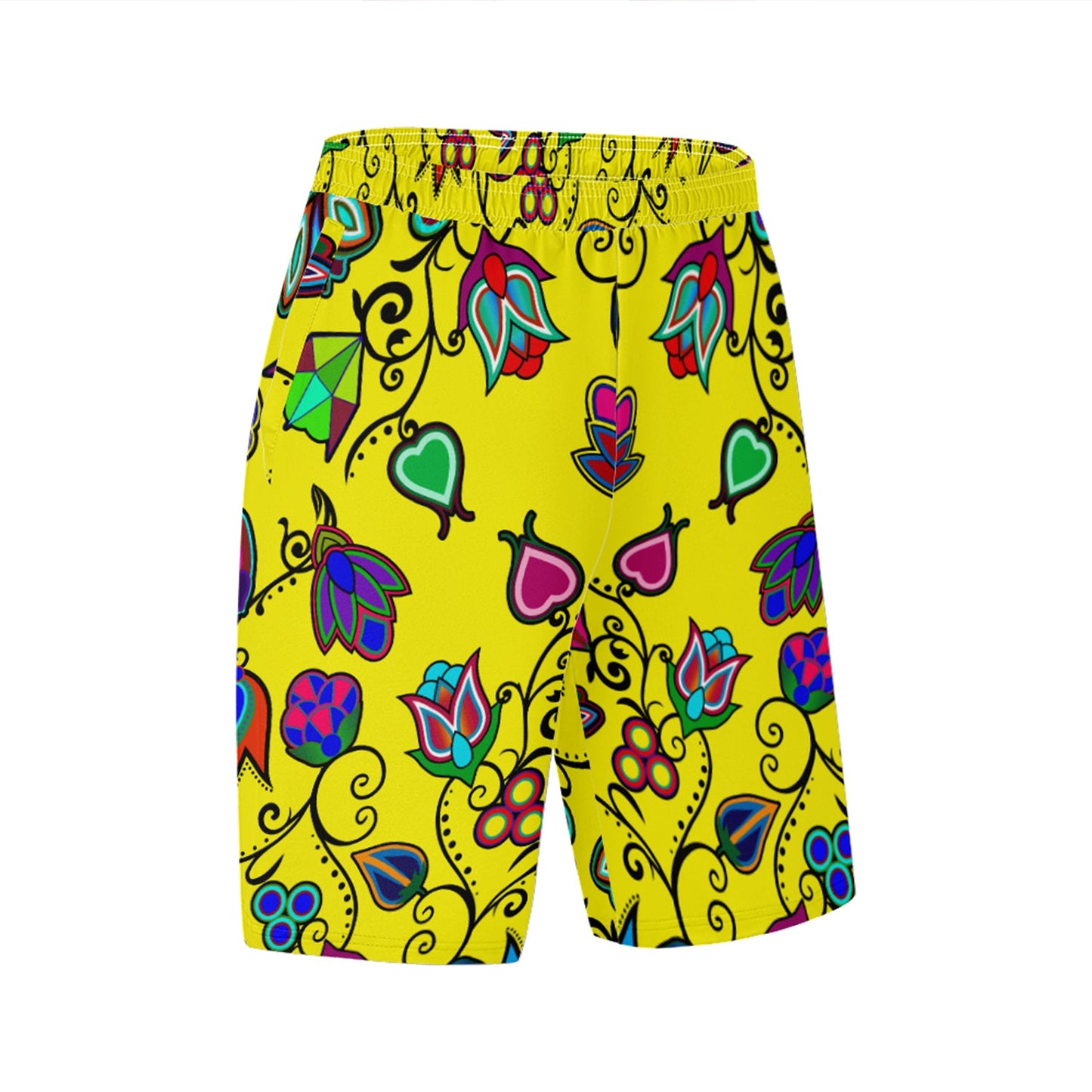 Indigenous Paisley Yellow Athletic Shorts with Pockets