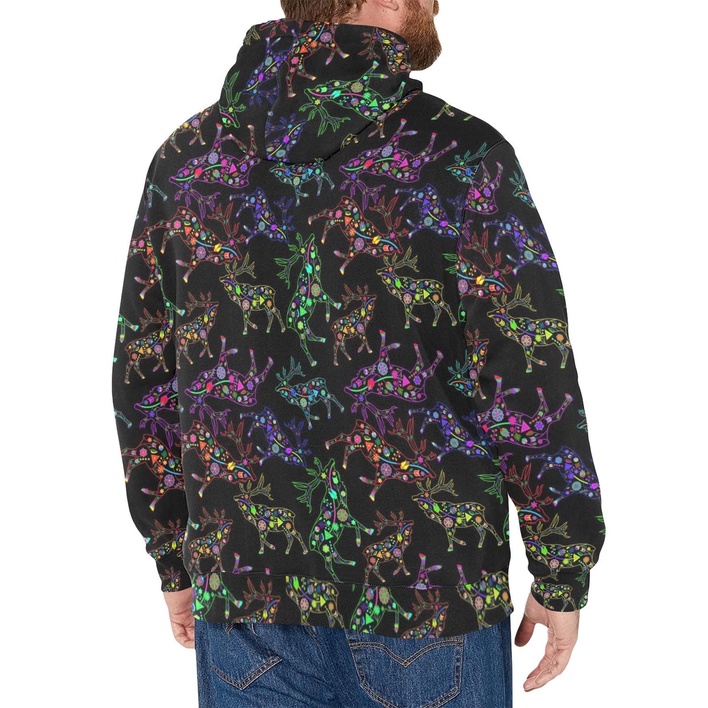 Neon Floral Elks Men's Long Sleeve Fleece Hoodie