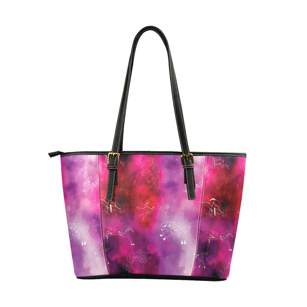 Animal Ancestors 8 Gaseous Clouds Pink and Red Leather Tote Bag