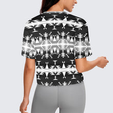 Load image into Gallery viewer, Between the Mountains Black and White Crop Top
