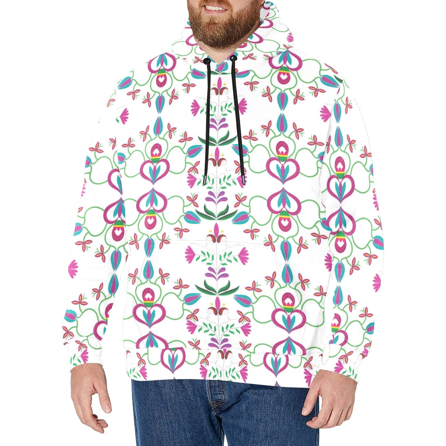 Quilled Divine White Men's Long Sleeve Fleece Hoodie