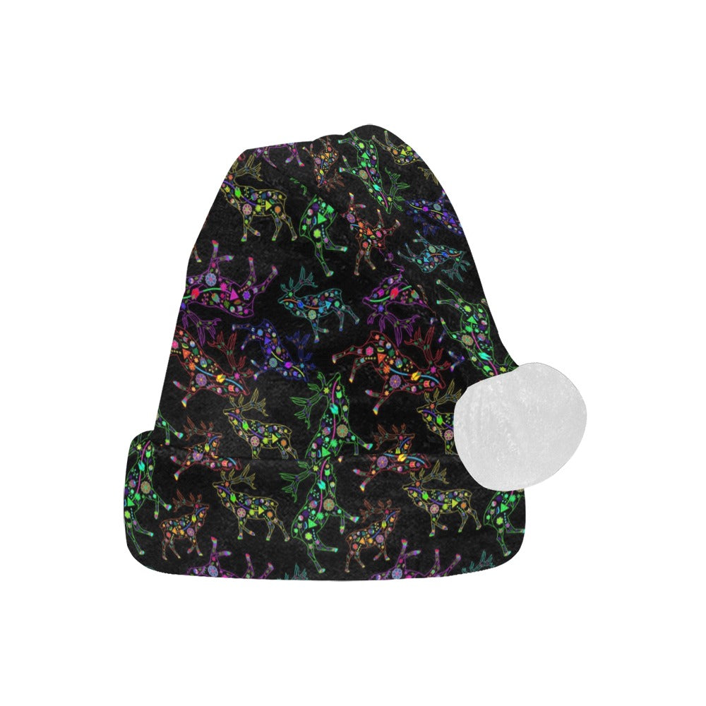 Neon Floral Elks Santa Hat