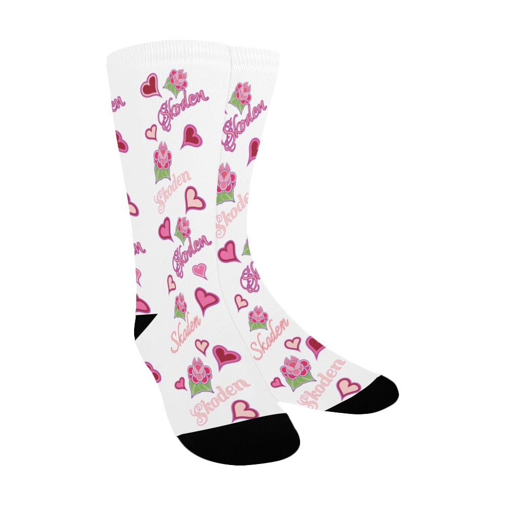 Ladies Skoden Floral Hearts White Women's Custom Socks