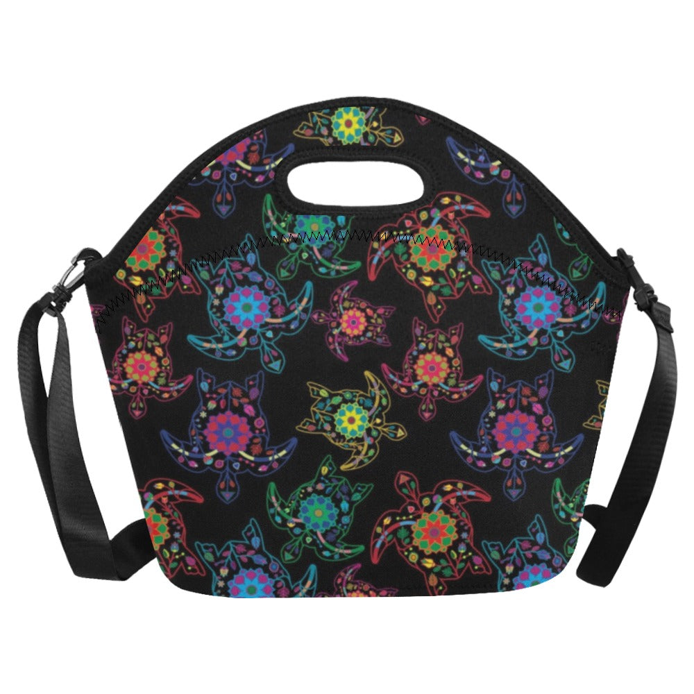 Neon Floral Turtle Neoprene Lunch Bag/Large