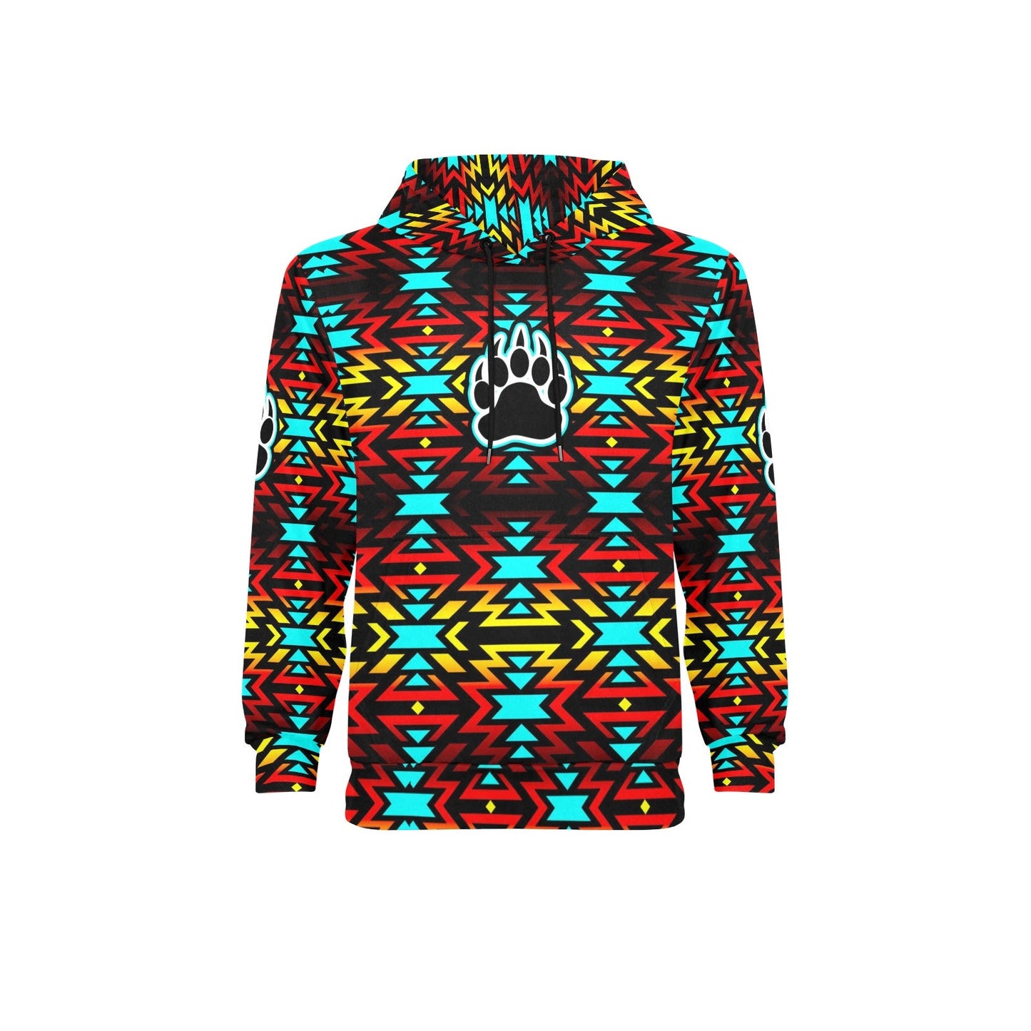 Fire Colors and Turquoise Bearpaw Men's Long Sleeve Fleece Hoodie