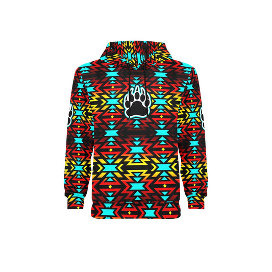 Fire Colors and Turquoise Bearpaw Fleece Hoodie