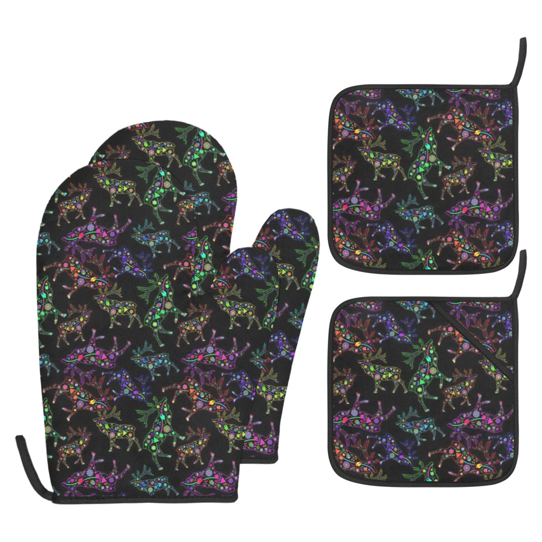 Neon Floral Elks Oven Mitt & Pot Holder