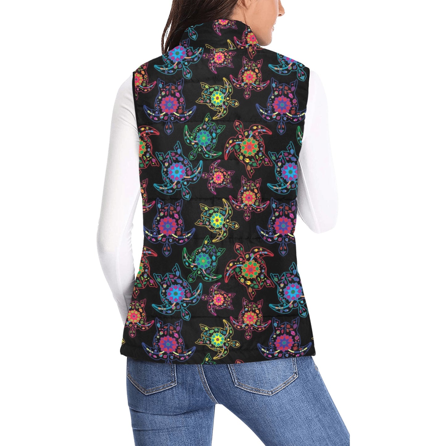 Neon Floral Turtles Women's Padded Vest Jacket