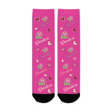 Load image into Gallery viewer, Ladies Skoden Floral Hearts Dark Pink Women&#39;s Custom Socks
