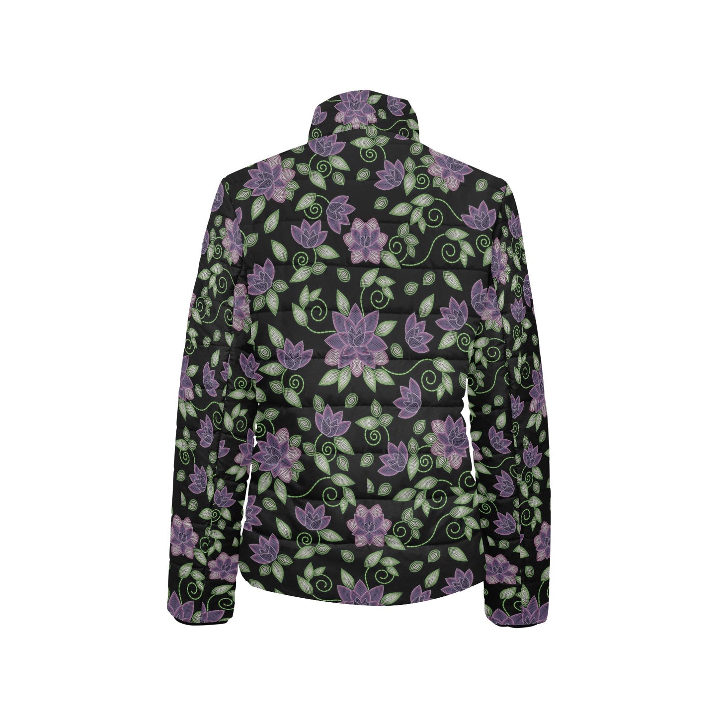 Purple Beaded Rose Women's Stand Collar Padded Jacket