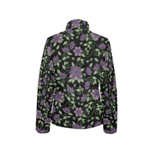 Load image into Gallery viewer, Purple Beaded Rose Women&#39;s Stand Collar Padded Jacket
