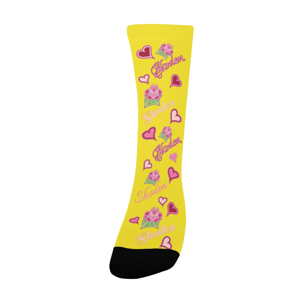 Ladies Skoden Floral Hearts Yellow Women's Custom Socks