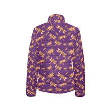 Load image into Gallery viewer, Gathering Yellow Purple Women&#39;s Stand Collar Padded Jacket
