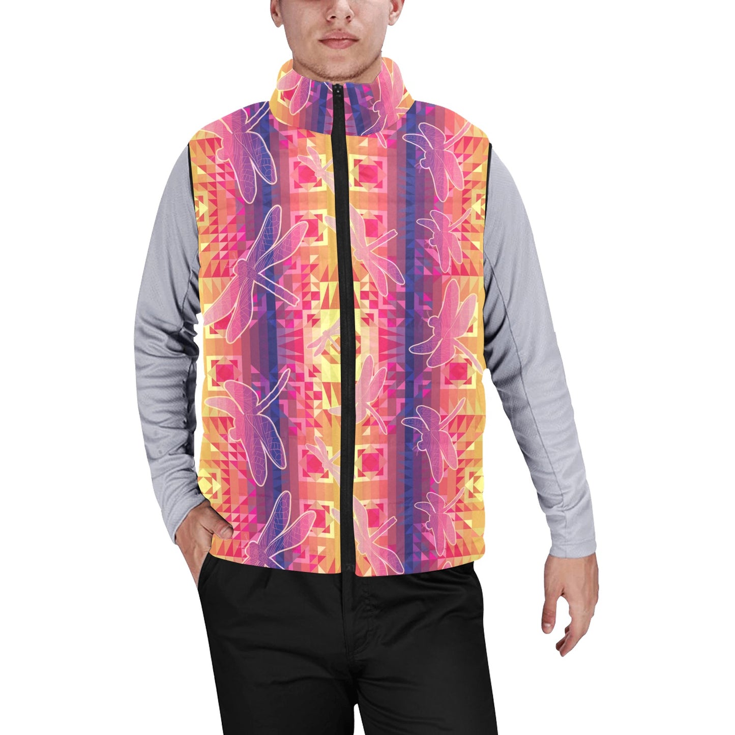 Kaleidoscope Dragonfly Men's Padded Vest Jacket