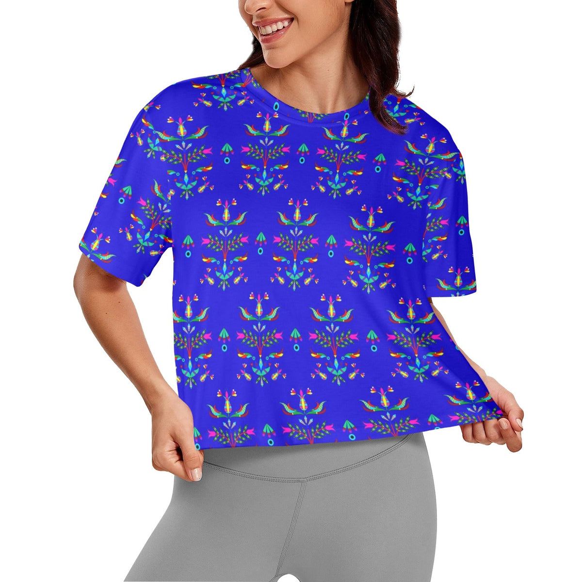 Dakota Damask Blue Crop Top