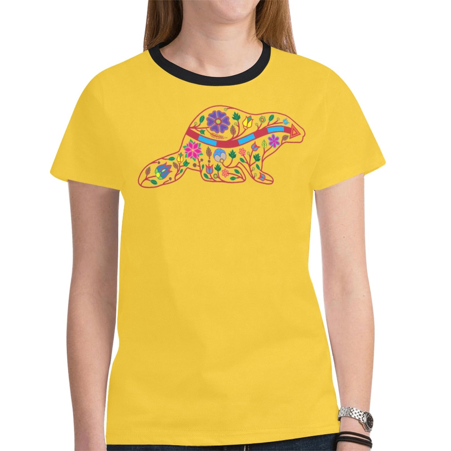 Floral Beaver Spirit Guide Yellow Tee
