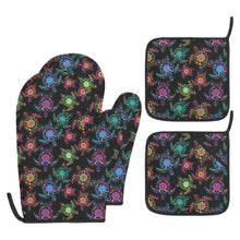 Load image into Gallery viewer, Neon Floral Turtles Oven Mitt &amp; Pot Holder
