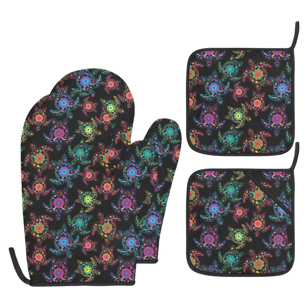 Neon Floral Turtles Oven Mitt & Pot Holder