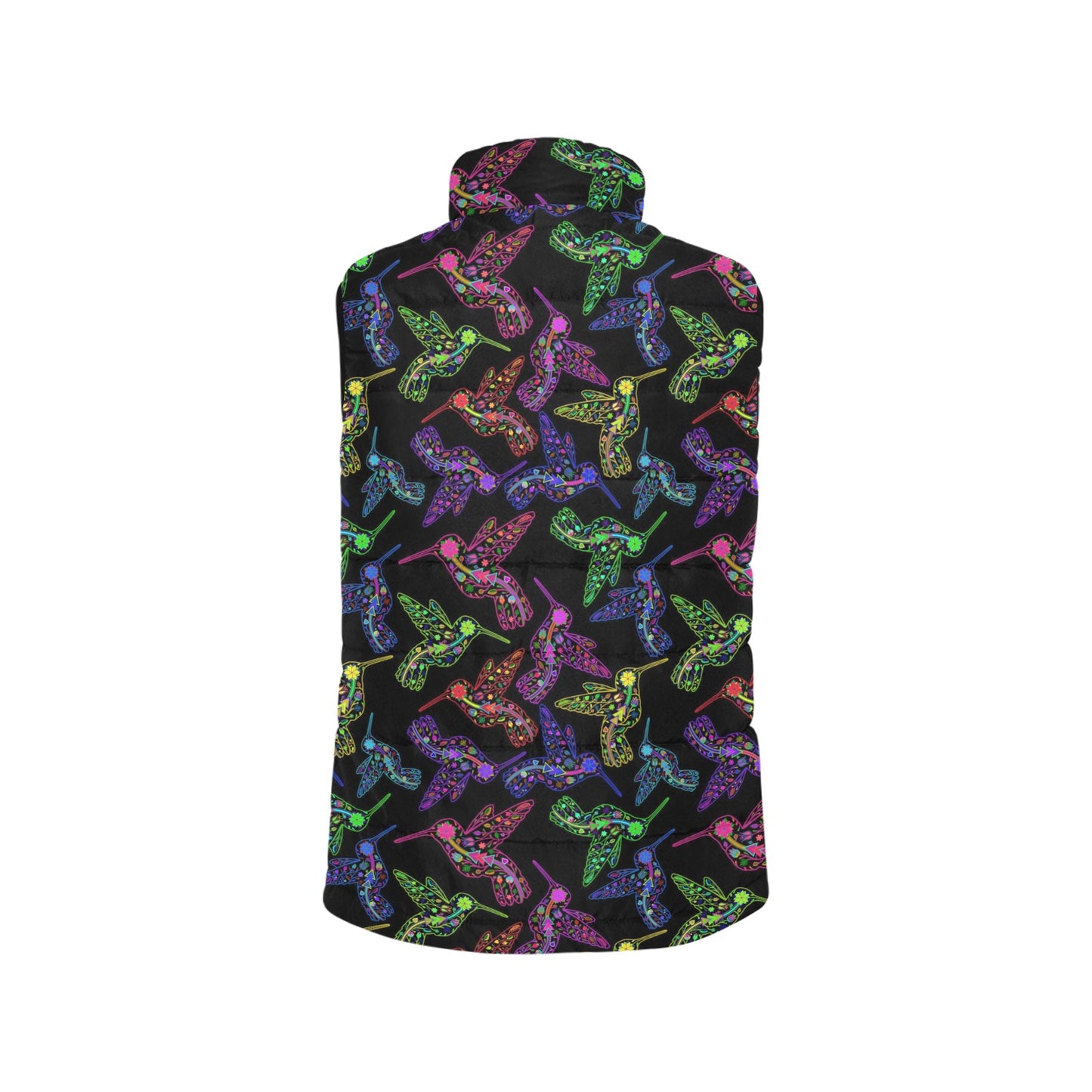 Neon Floral Hummingbirds Women's Padded Vest Jacket