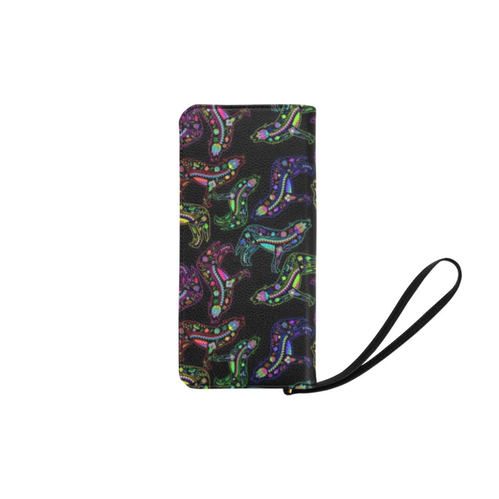 Neon Floral Wolves Women's Clutch Purse