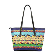 Load image into Gallery viewer, Horses and Buffalo Ledger Blue Leather Tote Bag
