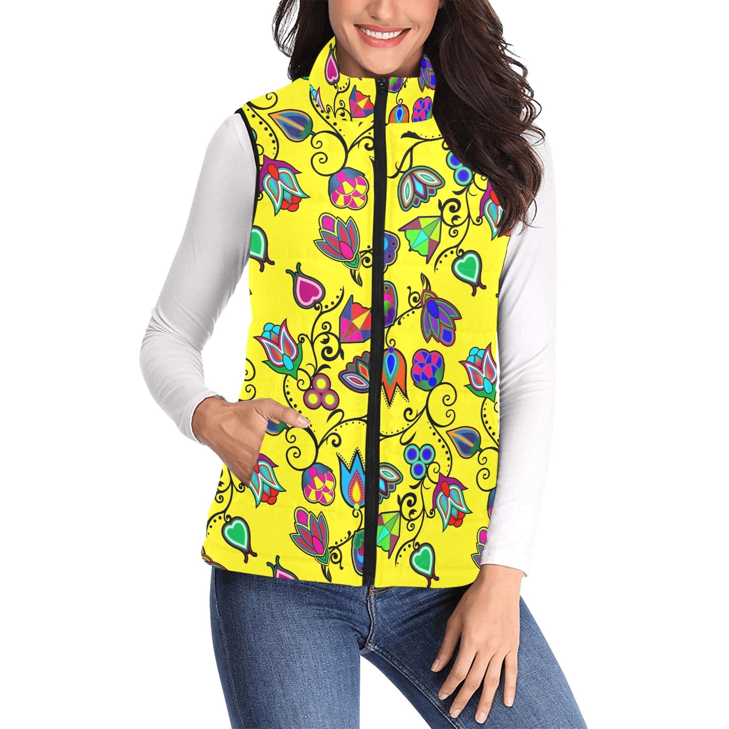 Indigenous Paisley Yellow Women's Padded Vest Jacket