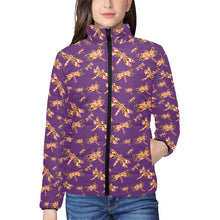 Load image into Gallery viewer, Gathering Yellow Purple Women&#39;s Stand Collar Padded Jacket
