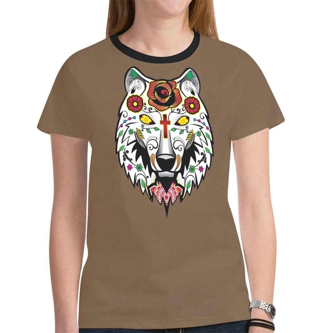 Wolf Spirit Guide Dark Brown New T-shirt for Women