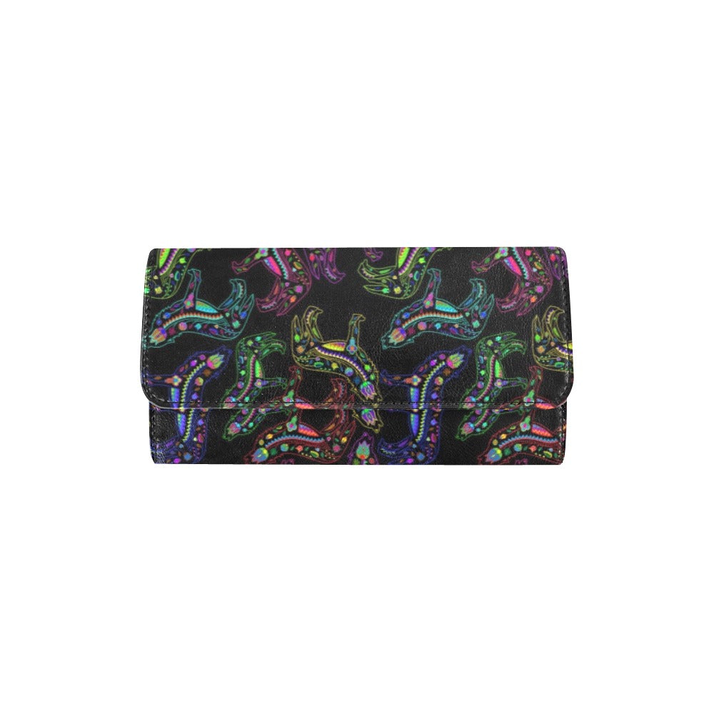 Neon Floral Wolves Women's Trifold Wallet