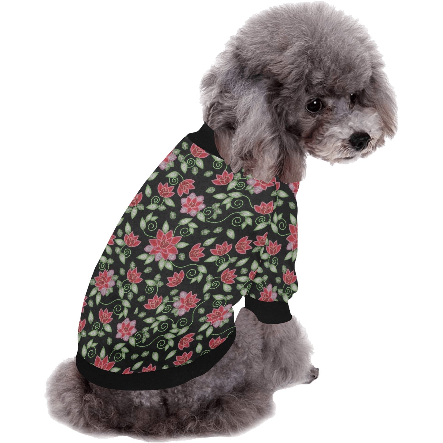 Red Beaded Rose Pet Dog Round Neck Shirt