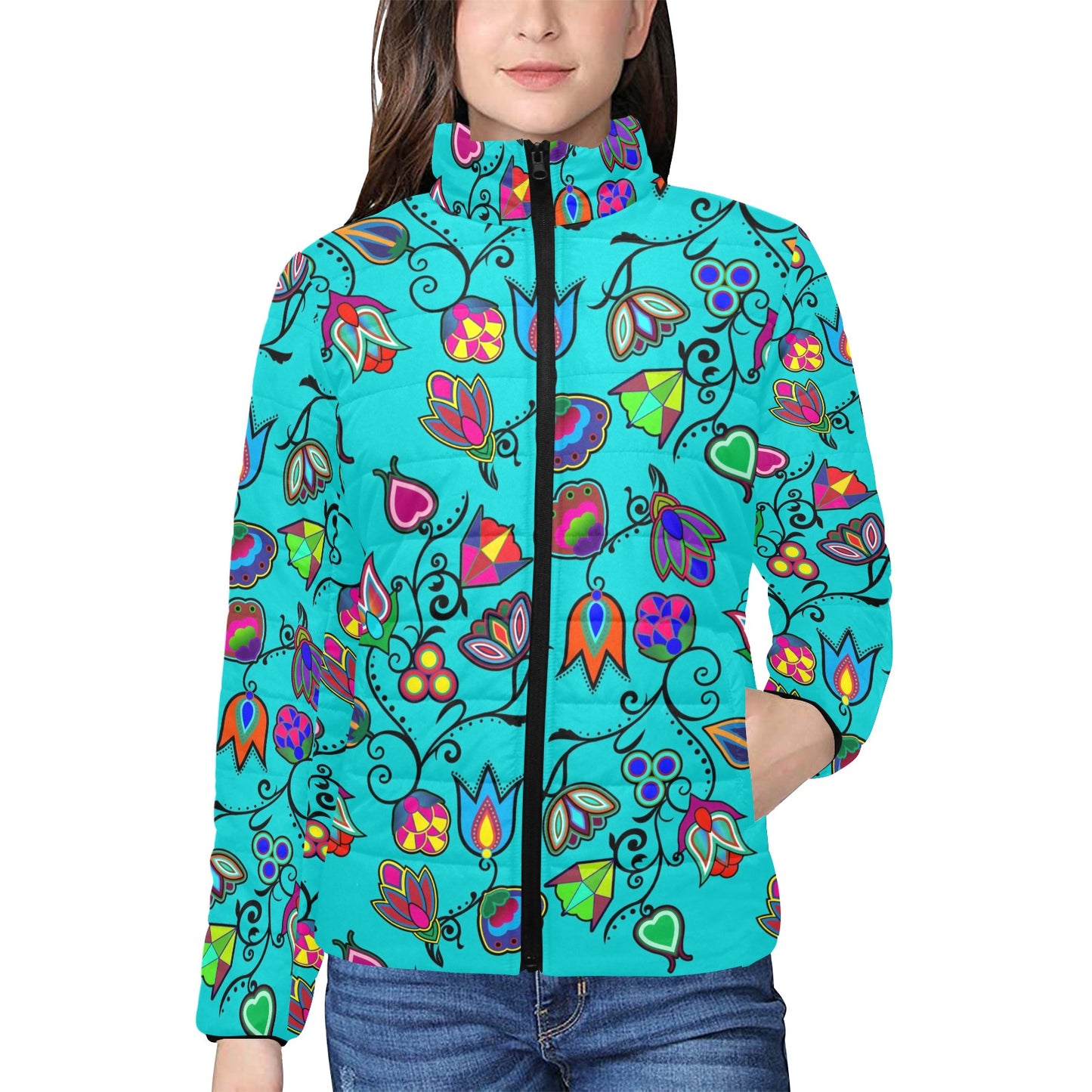 Indigenous Paisley Sky Women's Stand Collar Padded Jacket