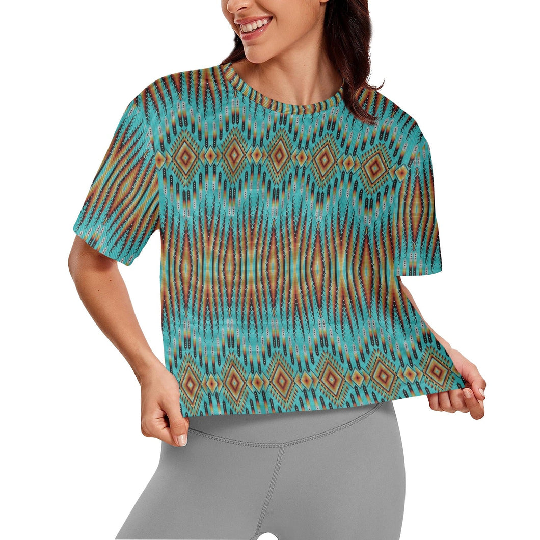 Fire Feather Turquoise Crop Top