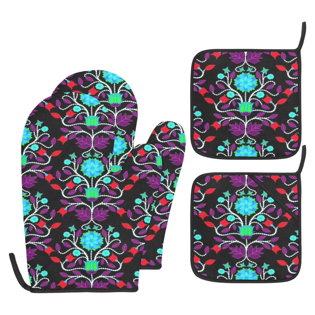 Floral Beadwork Four Clans Winter Oven Mitt & Pot Holder