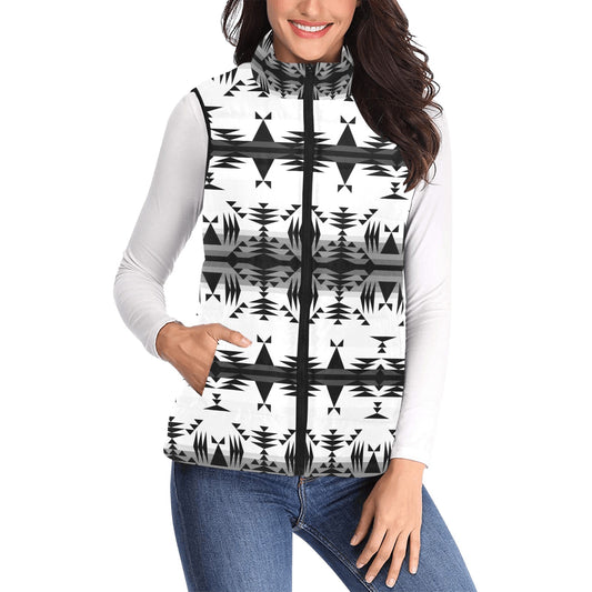 Between the Mountains White and Black Women's Padded Vest Jacket