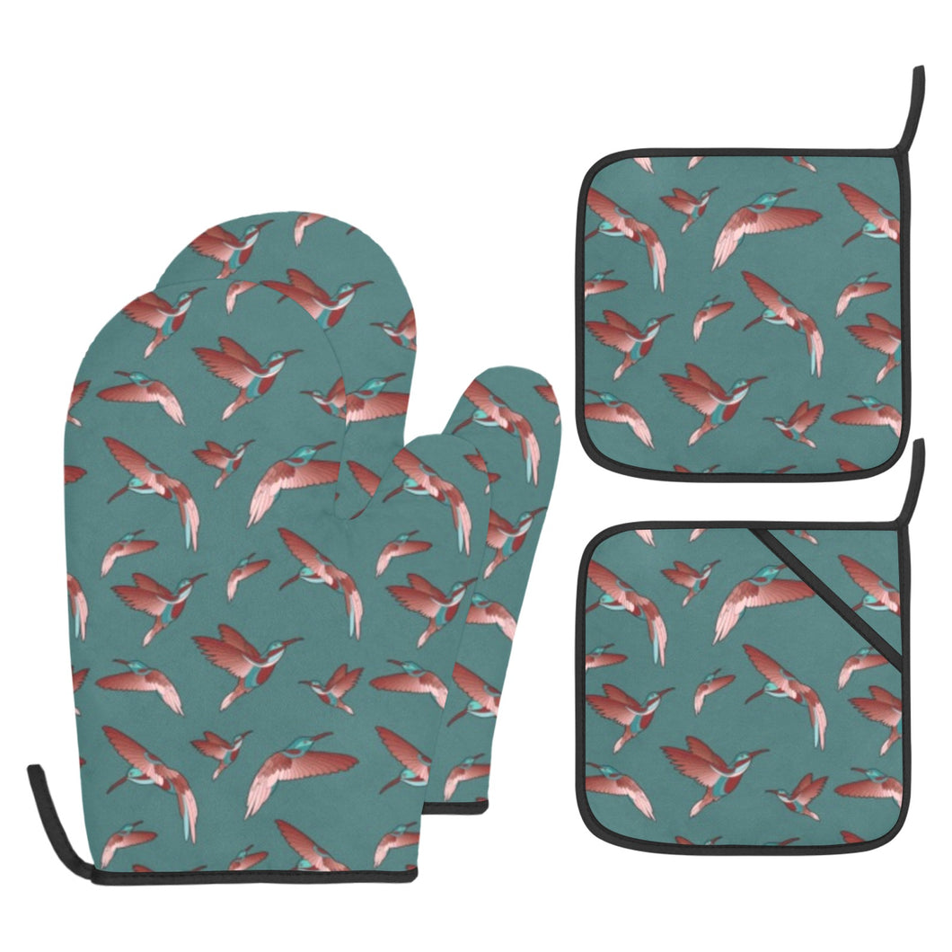 Red Swift Turquoise Oven Mitt & Pot Holder